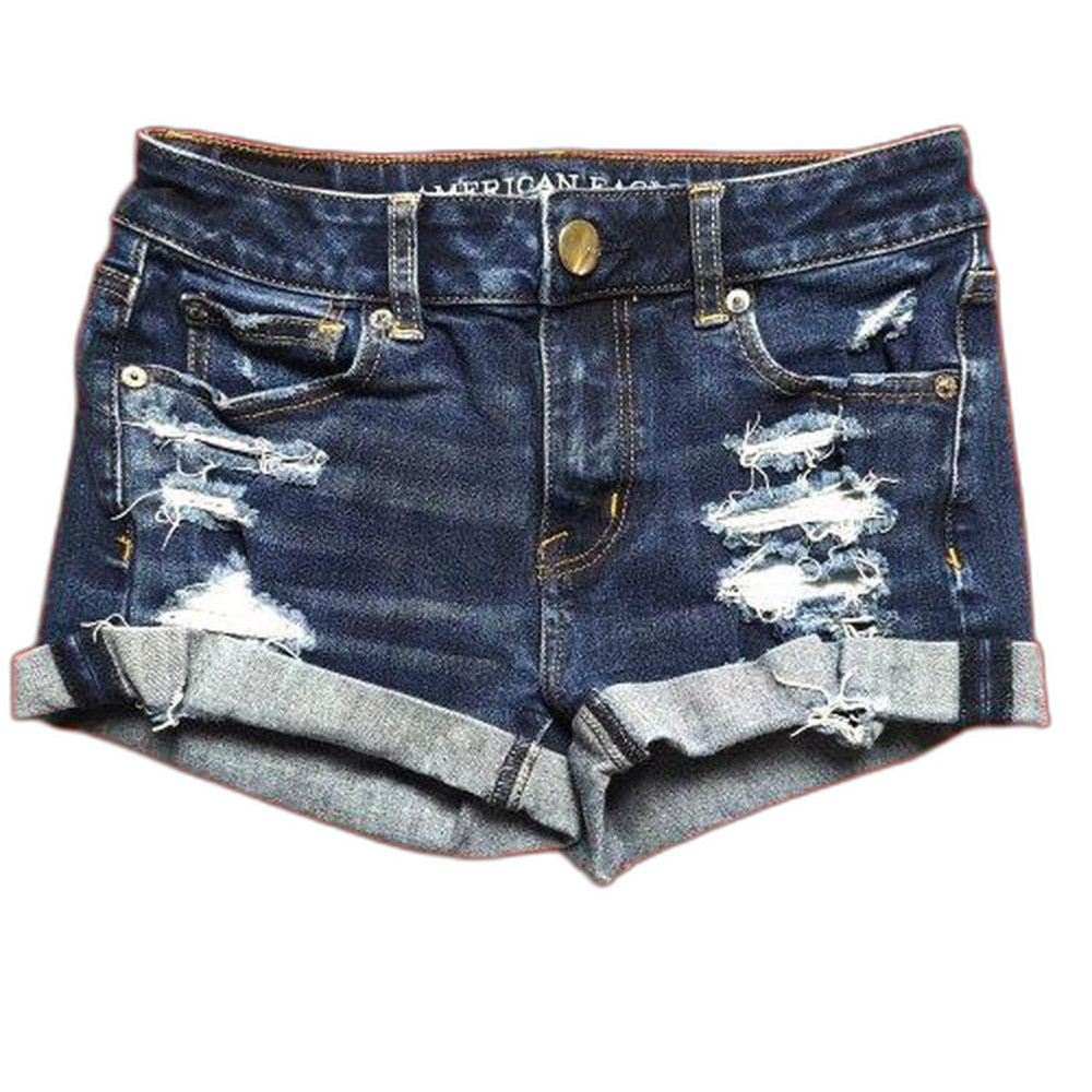 American Eagle Hi-Rise Shortie Denim Shorts Womens 0 Dark Wash Distress Stretch